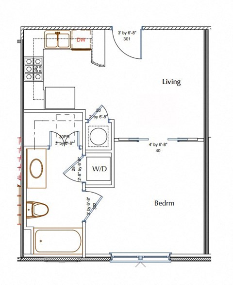 Floor plan for 1 bed, 1 bath, 550 sqft